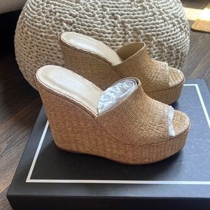 Larroude Tan Wedge Sandals
